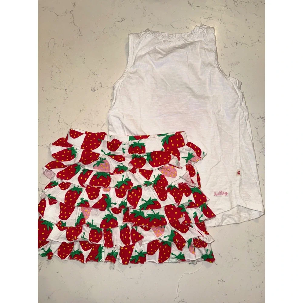 Hatley Girls Strawberry Tank Top and Tiered Ruffle Skirt Set White Red Size 6‎